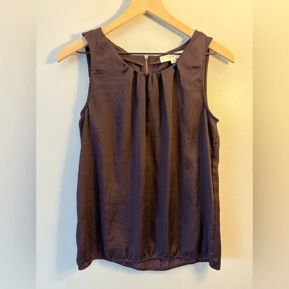 LOFT Sleeveless Blouse | Dark Plum | Pleated Front - Picture 2 of 5